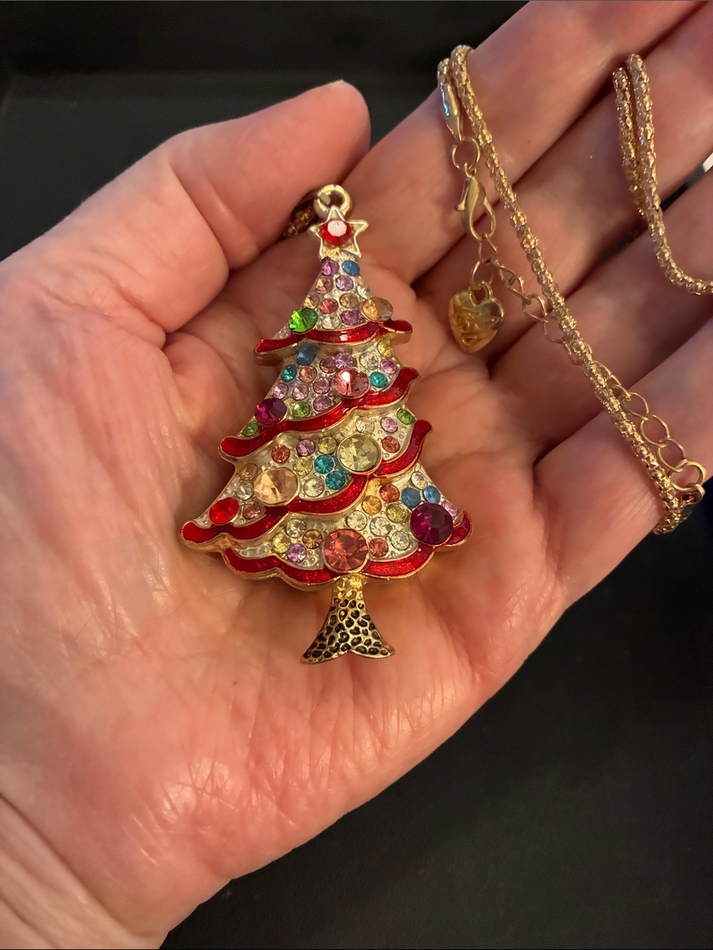 Multi-Color Crystal Christmas Tree Pendant Necklace